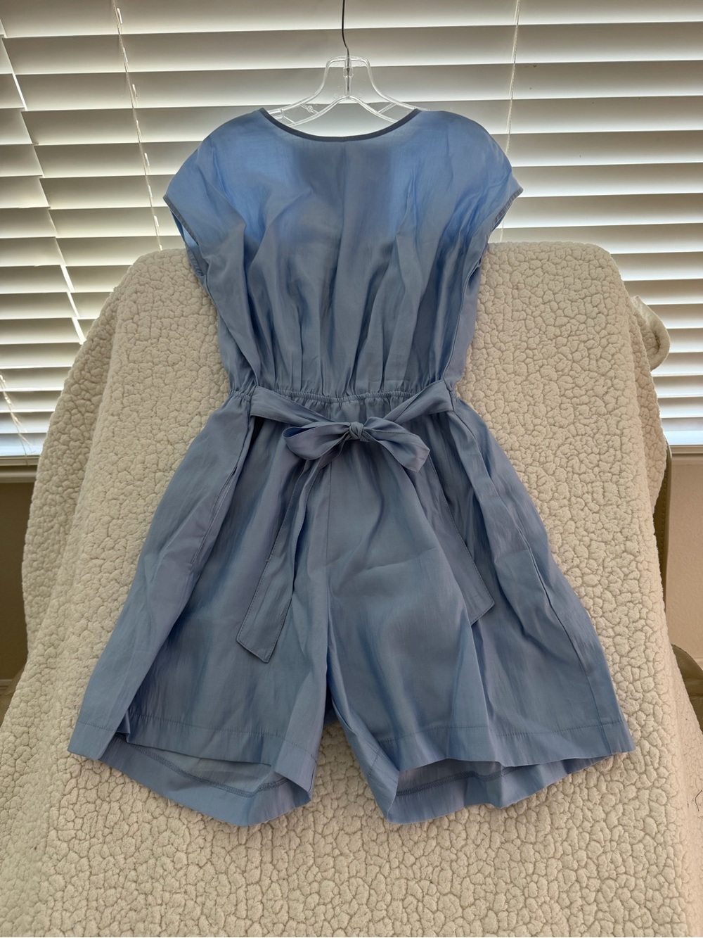 Active USA Light Blue Short Sleeve Tie-Waist Romper